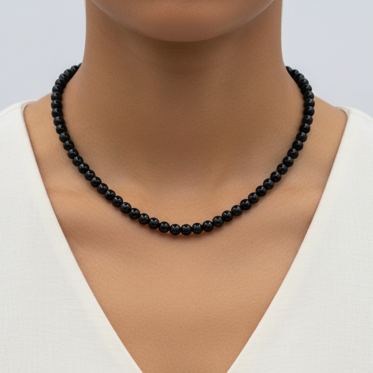 Obsidian 4 mm Petite Beaded Necklace