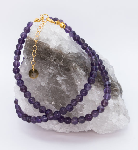 Amethyst 4 mm Petite Beaded Necklace