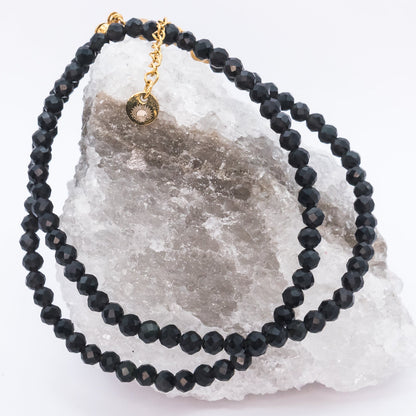 Black Tourmaline 4 mm Petite Faceted Necklace
