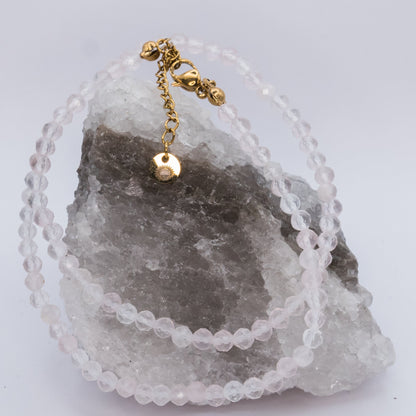 Rose Quartz 4 mm Petite Faceted Necklace