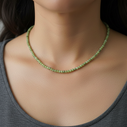 Peridot 4 mm Petite Beaded Necklace