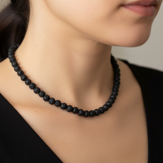 Lava Stone 4 mm Petite Beaded Necklace