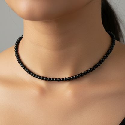 Black Tourmaline 4 mm Petite Beaded Necklace