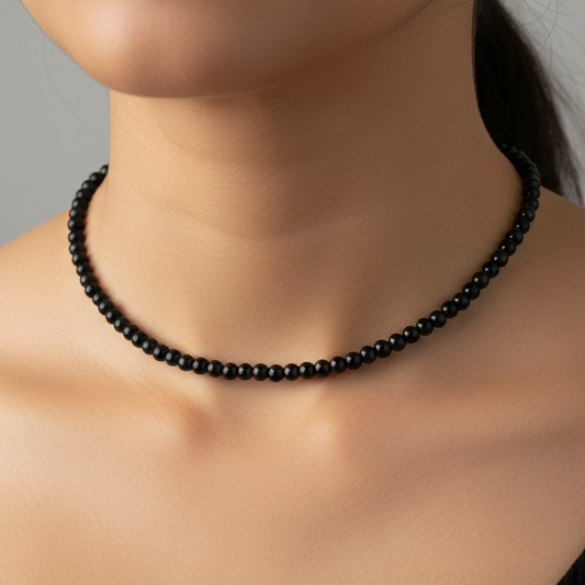 Black Tourmaline 4 mm Petite Beaded Necklace
