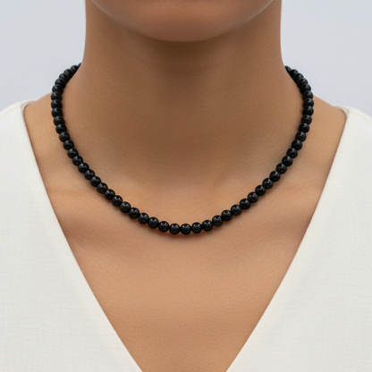 Obsidian 4 mm Petite Beaded Necklace