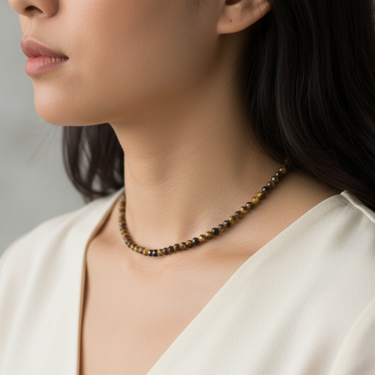 Tiger Eye 4 mm Petite Faceted Necklace