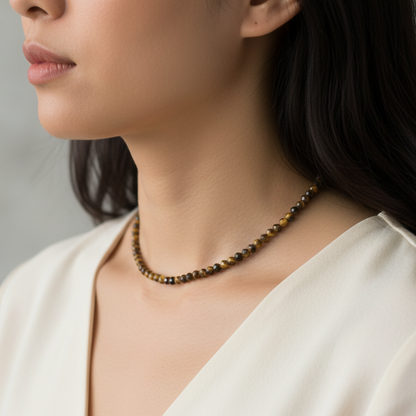 Tiger Eye 4 mm Petite Faceted Necklace
