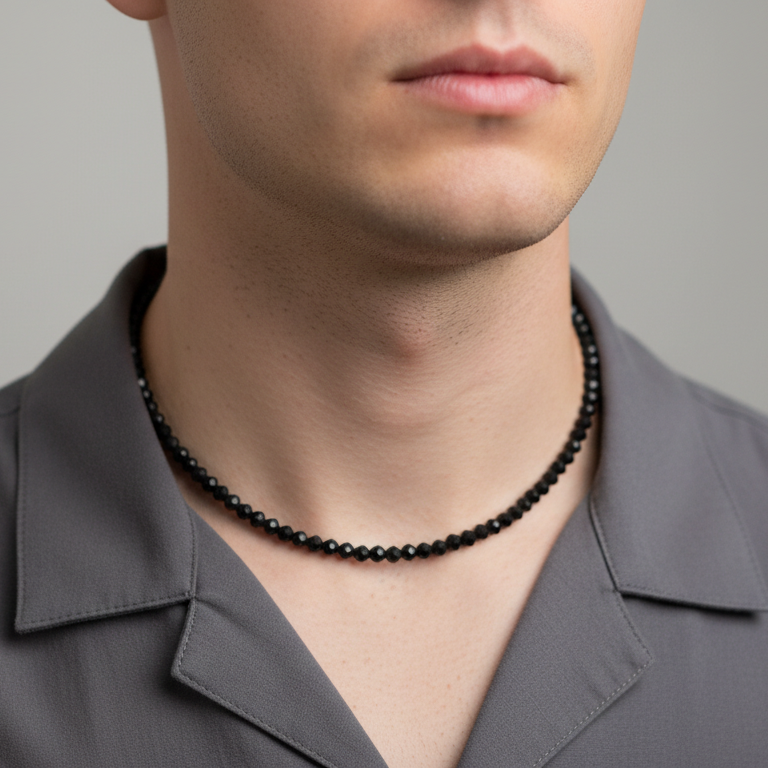 Black Tourmaline 4 mm Petite Faceted Necklace