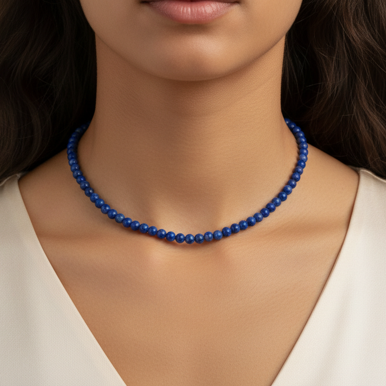 Lapis Lazuli 4 mm Petite Beaded Necklace