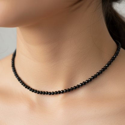 Black Tourmaline 4 mm Petite Faceted Necklace