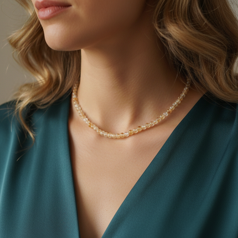 Citrine 4 mm Petite Beaded Necklace
