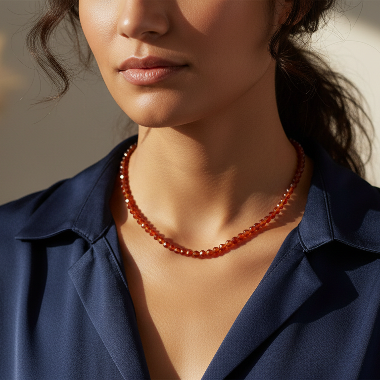 Carnelian 4 mm Petite Faceted Necklace