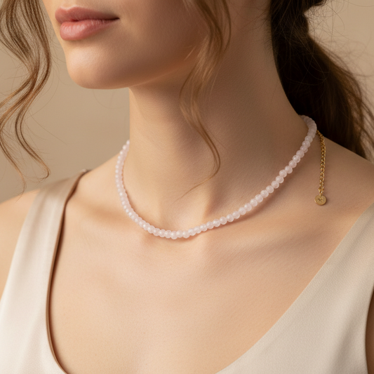Rose Quartz 4 mm Petite Faceted Necklace