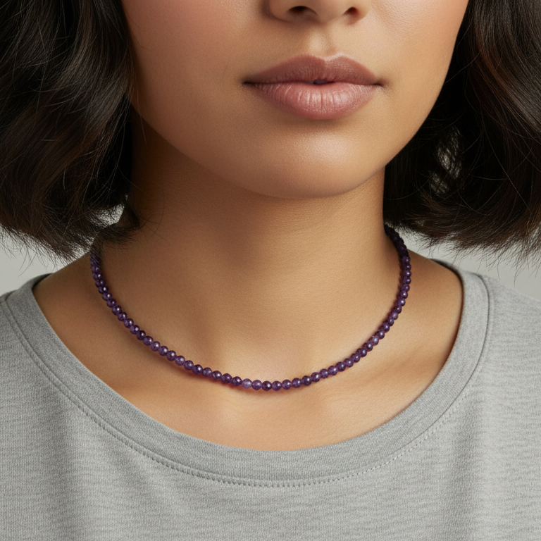 Amethyst 4 mm Petite Beaded Necklace