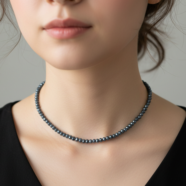 Hematite 4 mm Petite Faceted Necklace