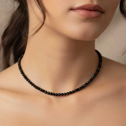 Obsidian 4 mm Petite Faceted Necklace