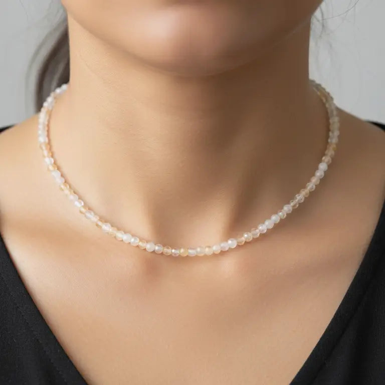 Citrine Faceted Necklace on a woman's neck
